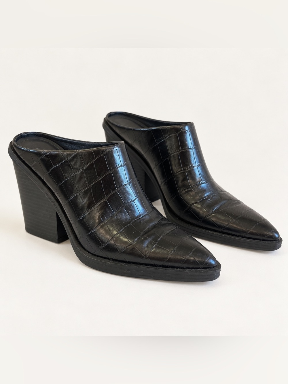 Katy Perry Collections Black Croc-Embossed Pointed-Toe Mule Heels 7.5
